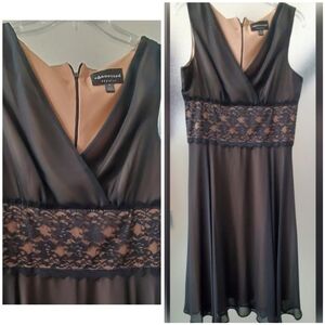 Connected Apperal women sz 12 black dress overlay with lace waist panel.